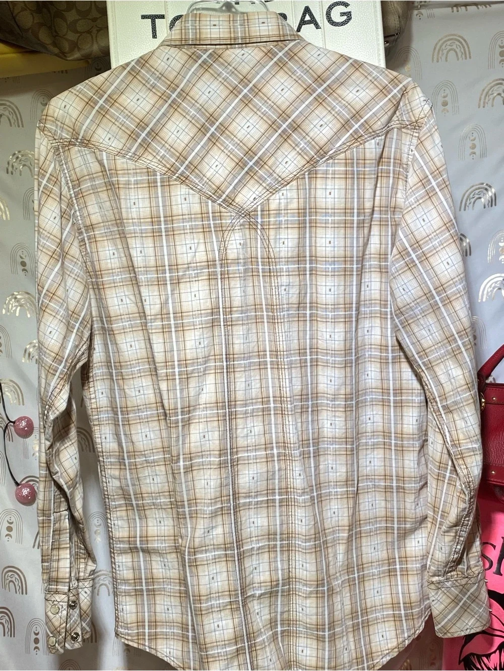 Men's Beige Plaid Long-Sleeve Button-Down Shirt